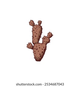 Desert Prickly pears cactus icon. Succulent spiny brown plant. Cartoon exotic tropical Cacti. Summer nature vector hand drawn illustration isolated on white. American gothic theme