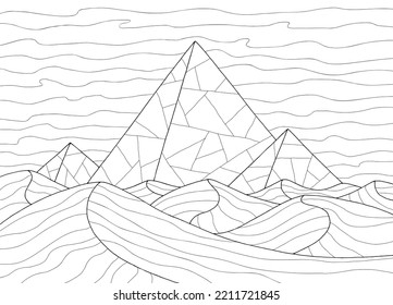 Desert pyramid coloring graphic black white landscape sketch illustration vector