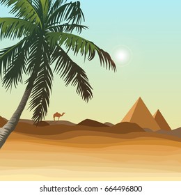 desert with pyramid and palm