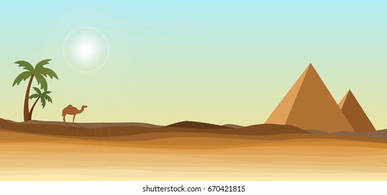 desert with pyramid and palm