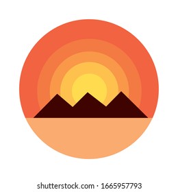 Wüste mit Pyramiden-Szene im flachen Stil Symbol Vektorillustration Design