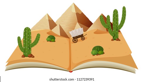 Desert with pyraminds in a book illustration