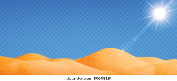 Desert realistic landscape background with sand and sun transparent vector illustration