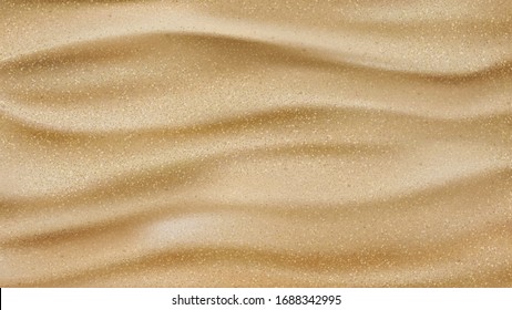 Desert Relief Sand With Waves Background Vector. Grainy Sand Dunes. Material Construction Purposes In Cement Or Concrete. Natural Sandy Wilderness Land Scape Pattern Template Realistic 3d Illustration