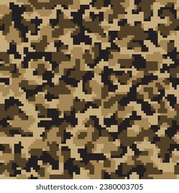 Desert Repeated Abstract Graphic Commando Pattern. Seamless Black Monochrome Pixel Camo Design.  Khaki Repeated Modern Geometric Camouflage Print. Green Vector Army Background. 