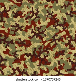 Wüste wiederholt künstlerischen grafischen Hintergrund. Camouflage Kleidung Herbst Nahtlose dotierte grafische Tapete. Beige Camouflage Nahtlose Muster. Khaki Seamless Army Vector Texture. Gämse