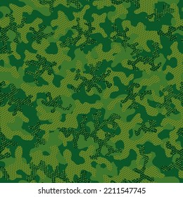 Desert Repeated Camo Graphic Texture. Khaki Camouflage Seamless Pattern. Camouflage Nature Olive Seamless Doted Vector Design. Autumn Seamless Fashion Graphic Background. Green