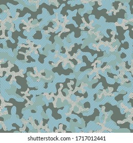 Fondo gráfico de color repetido del desierto. Impresión de vectores de semitono verde sin soldadura. Trazado Beige De Textura De Camuflaje. Brillante Vector del Ejército Repetido Arte Verde