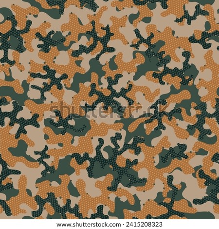 Desert Repeated Color Vector Texture. Green Camouflage Seamless Pattern. Beige Repeated Army Vector Camouflage. Camouflage Texture Autumn Seamless War Graphic Wallpaper. Camoflage