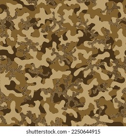 Wüste wiederholt kreativen grafischen Hintergrund. Camouflage Texture Herbst Nahtlose abstrakte grafische Umgestaltung. Beige mehrfarbige Vektorhintergründe. Green Camouflage Nahtlose Muster. Gämse