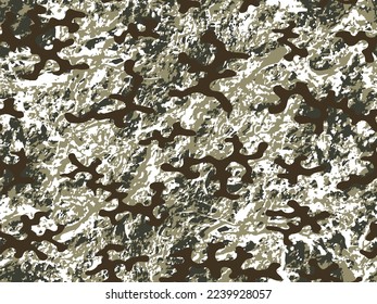 Desert Repeated Graphic Graphic Camo Fabric. Seamless Beige Modern Vector Soldier Art.  Khaki Seamless Colorful Graphic Commando Pattern. Repeated Brown Vector Military Background. 