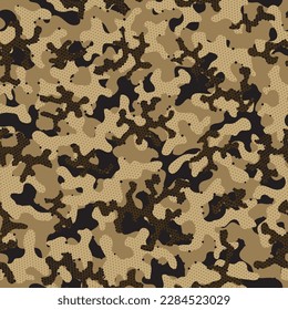 Desert Repeated Monochrome Graphic Wrapping. Brown Camouflage Seamless Pattern. Beige Seamless Circle Vector Backdrop. Autumn Repeated Doted Graphic Texture. Camouflage Pattern Camoflage