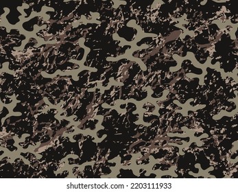 Desert Repeated Monochrome Vector Soldier Background. Seamless Black Grunge Graphic Camo Print.  Khaki Repeated War Vector Commando Texture. Seamless Dark Graphic Army Pattern. 