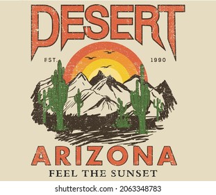 Desert retro graphic print design for apparel and others. 