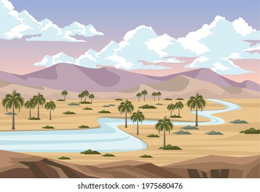 Desert With River Landscape Scene