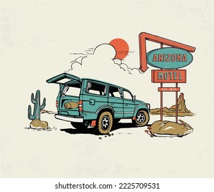 desert road adventure with retro vintage typography