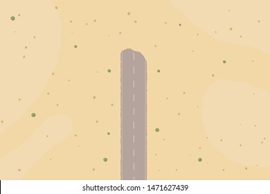 The Desert Road Is Covered With Sand. The End Of The Road. The Concept Of Obstruction To Achieve The Goal. Vector Illustration Of A Top View