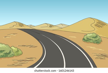 Desert road graphic color landscape sketch illustration vector