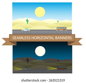 Desert and road. Seamless horizontal background