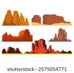 Desert rock cartoon vector set. Stone canyon landscape illustration. Nature environment design element