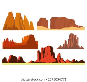 Desert rock cartoon vector set. Stone canyon landscape illustration. Nature environment design element