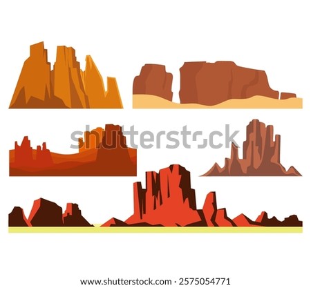 Desert rock cartoon vector set. Stone canyon landscape illustration. Nature environment design element