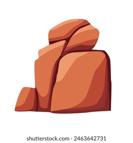 Desert rock cliff vector illustration, high desert mountain or hill, brown red desert stone, orange red rock formation, isolated on white background