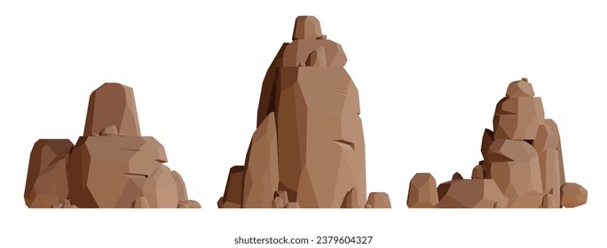 Desert rock stone canyon set. Cartoon style stone canyon, isolated on white background. Vector illustration