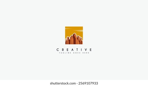 Desert with rock valley logo design vector illustration.