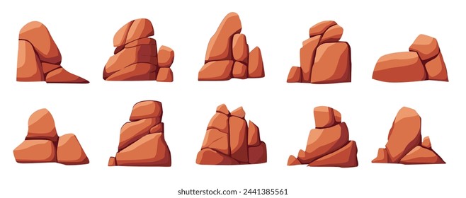 Desert rock vector illustration design, cartoon set of wild desert mountain stones