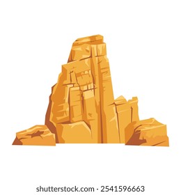 Desert rocks in flat design. Yellow sandy stone mountains with cliffs. Vector illustration isolated.