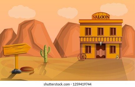Desert saloon concept banner. Cartoon illustration of desert saloon vector concept banner for web design