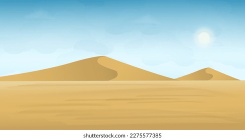 Desert with sand dune in bright sky landscape. 