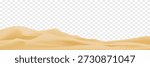 Desert sand dunes with transparent background,Landscape Yellow Sea beach sandy layers for graphic 3d design,Summer scene web banner,animation,game,Vector illustration Nature mock up of terrain element