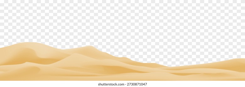 Dunas de arena del desierto con el fondo transparente, capas de arena de la playa del mar amarillo del paisaje para el diseño gráfico 3d, Anuncio del Web de la escena del verano, animación, juego, maqueta de la Naturaleza de la Ilustración vectorial para arriba del elemento del terreno