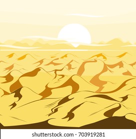 Desert sand dunes vector egyptian landscape background. Vector illustration. Morning in desert background