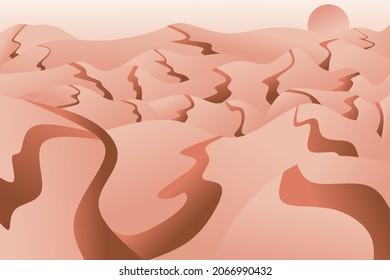 Desierto con dunas de arena. Ilustración vectorial. Calor y sol. El paisaje natural. Estilo minimalista.