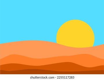 Desert sand landscape with setting sun