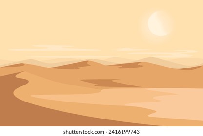 Wüstensand mit Bergen, Mond Flache Landschaft. Vektorgrafik