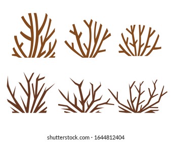 Desert sand plants and thorns weed flat vector illustration isolated on white background