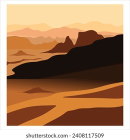 Desert with  sand and rock for illustration background and image