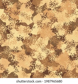 Desert Sand Storm Seamless Camo Graphic Print. Autumn Camouflage Seamless Pattern. Brown Seamless Soldier Graphic Pattern. Camouflage Grunge Beige Repeated Fashion Vector Background. Camoflage
