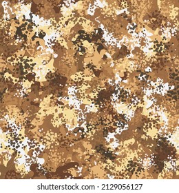 Desert Sand Storm Seamless Camo Graphic Print. Autumn Camouflage Seamless Pattern. Brown Seamless Soldier Graphic Pattern. Camouflage Grunge Beige Repeated Fashion Vector Background