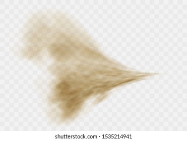 Desert sandstorm, brown dusty cloud or dry sand flying with gust of wind, explosion realistic texture vector illustration isolated on transparent background