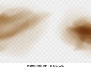 Desert sandstorm, brown dusty cloud border or dry sand flying with gust of wind, brown smoke realistic texture with small particles or grains vector illustration isolated on transparent background