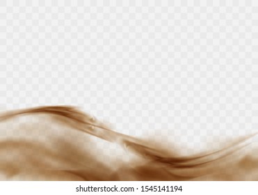 Desert sandstorm, brown dusty cloud or dry sand flying with gust of wind, brown smoke realistic texture with small particles or grains vector illustration isolated on transparent background