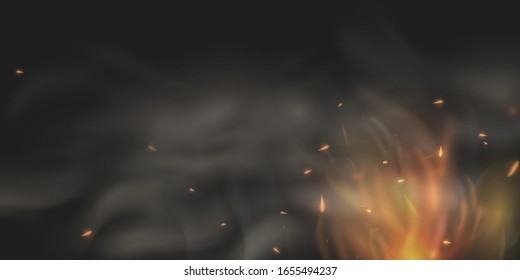 Desert sandstorm, brown dusty cloud or dry sand flying with gust of wind. Cloud of dust, cigarette smoke, smog with dirt, soil or sand microscopic particles realistic vector isolated on background.