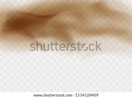 Desert sandstorm, brown dusty cloud or dry sand flying with gust of wind, big explosion realistic texture vector illustration isolated on transparent background