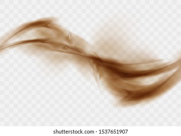 Desert sandstorm, brown dusty twisted cloud banner or dry sand flying with gust of wind, brown smoke realistic texture vector illustration isolated on transparent background