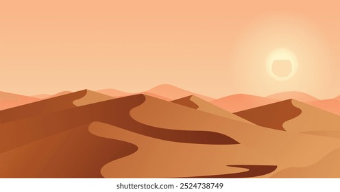 Desert sandy landscape sunny day with sunset